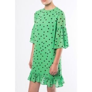 ganni green polka dot dress